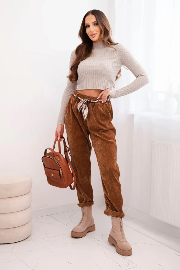 36384_1 Moteriškos kelnės iš viskozės su šaliku diržu kamelės - Image 2