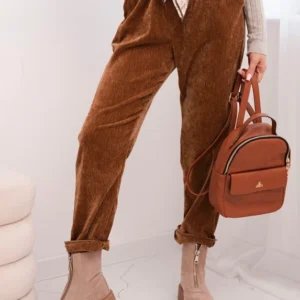 Moteriškos kelnės iš viskozės su šaliku diržu kamelės