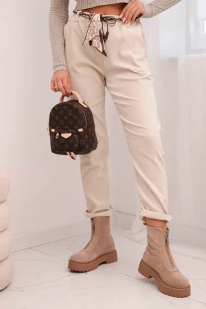Moteriškos vizoninės kelnės su šalikiniu diržu beige