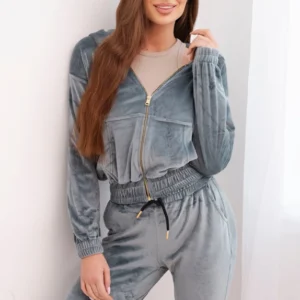 Moteriškas 3 dalių medvilninis su džemperiu, topu ir sportinėmis kelnėmis neonas