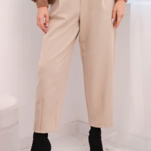 Moteriški kelnės su aukštu liemeniu ir raukiniais bežinės