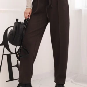 Elegantiškos moteriškos kelnės su aukštu liemeniu ir juostos raišteliu