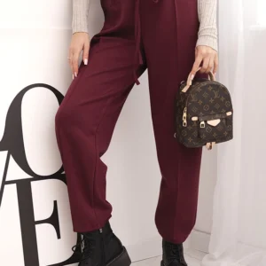 Elegantiškos moteriškos kelnės su aukštu juosmeniu ir raišteliu