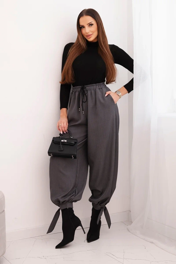 36586_1 Moteriškos kelnes su plačiomis kojomis ir raišteliu apačioje