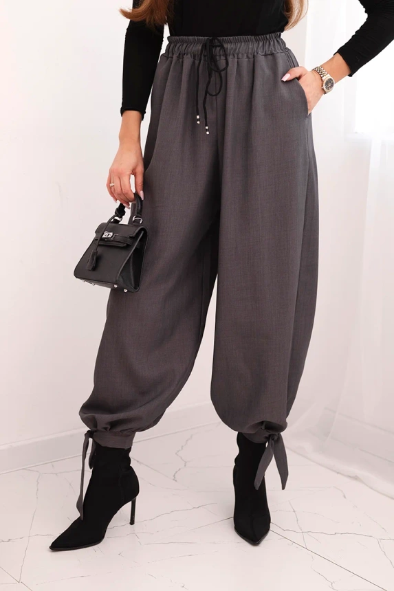 36586_3 Moteriškos kelnes su plačiomis kojomis ir raišteliu apačioje - Image 2