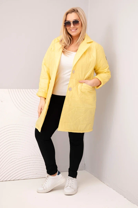 36694_1 Moteriška Plus Size pūkinė striukė su dekoratyviniais mygtukais ir apykakle - Image 2