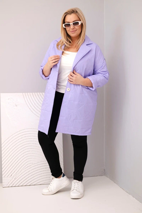 36700_1 Moteriška Plus Size pūkinė striukė su dekoratyvinėmis sagomis ir apykakle šviesiai - Image 2