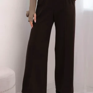 Moteriškos elegantiškos kelnės su diržu ir plačia kojų dalimi