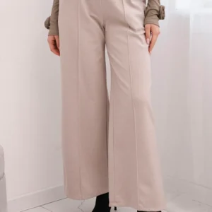 Moteriškos elegantiškos kelnės su diržu ir plačia klešne bežinės