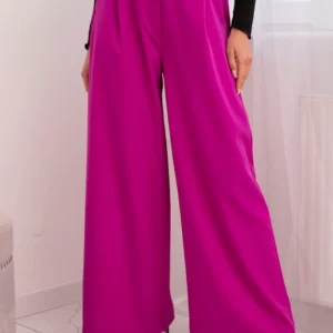 Moteriškos elegantiškos kelnės su plačia kojine ir dekoratyvine gėle tamsiai