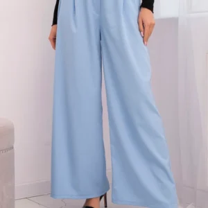 Moteriškos elegantiškos kelnės su plačiais šonais ir dekoratyvine gėle