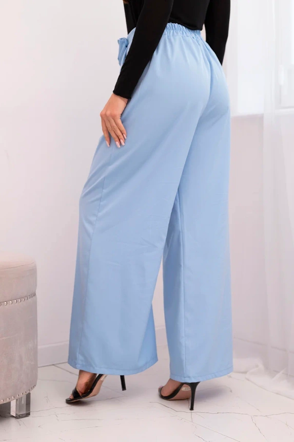 36744_4 Moteriškos elegantiškos kelnės su plačiais šonais ir dekoratyvine gėle - Image 3