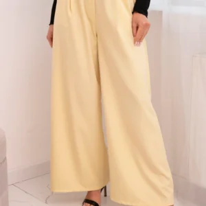 Moteriškos elegantiškos kelnės su plačia kojomis ir dekoratyvine gėle