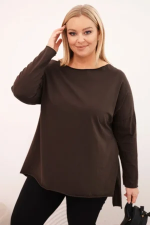Moteriška asimetrinė medvilninė bluzonė Plus Size su ilgomis rankovėmis