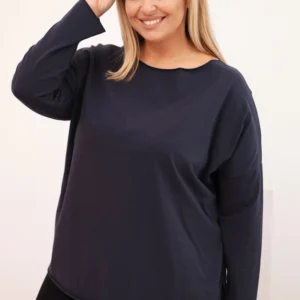 Moteriška asimetrinė medvilninė bluzonė Plus Size su ilgomis rankovėmis granato