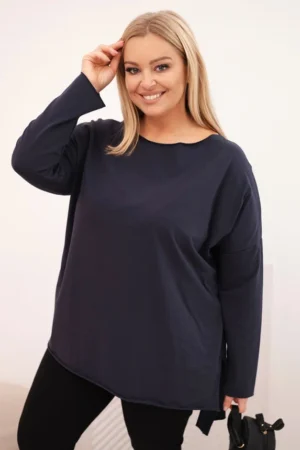 Moteriška asimetrinė medvilninė bluzonė Plus Size su ilgomis rankovėmis granato