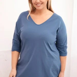 Moteriška medvilninė bluzonė Plus Size su V formos iškirpte ir pasukamais rankovėmis