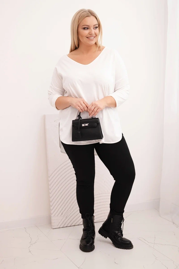 36764_1 Moteriška medvilninė bliuska Plus Size su V formos iškirpte ir pasukamomis rankovėmis - Image 2