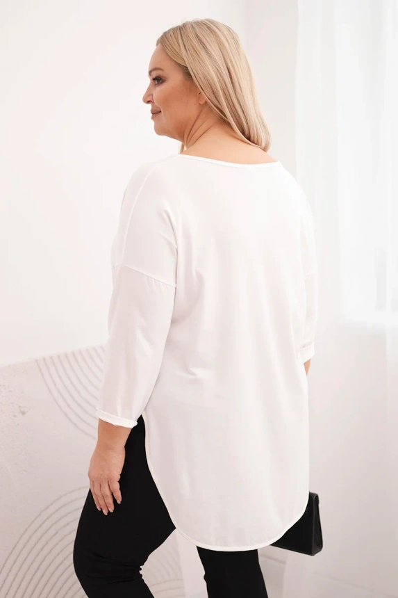 36764_2 Moteriška medvilninė bliuska Plus Size su V formos iškirpte ir pasukamomis rankovėmis - Image 3