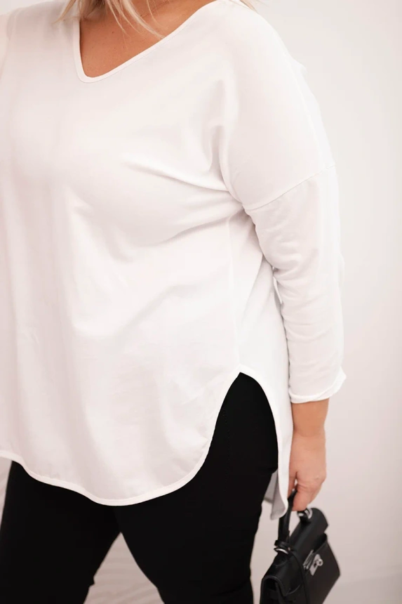 36764_4 Moteriška medvilninė bliuska Plus Size su V formos iškirpte ir pasukamomis rankovėmis - Image 4