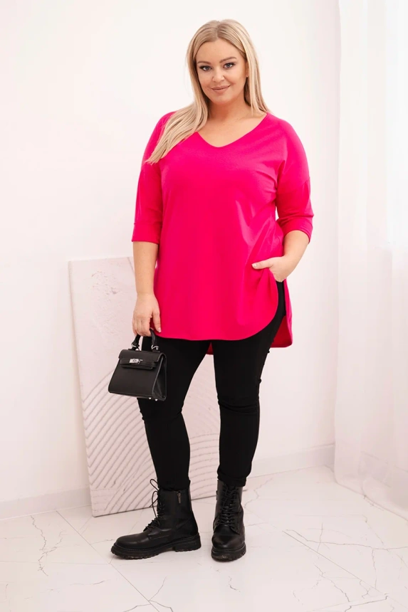 36766_1 Moteriška medvilninė bliuskelė Plus Size su V formos iškirpte ir pasukta rankove - Image 2