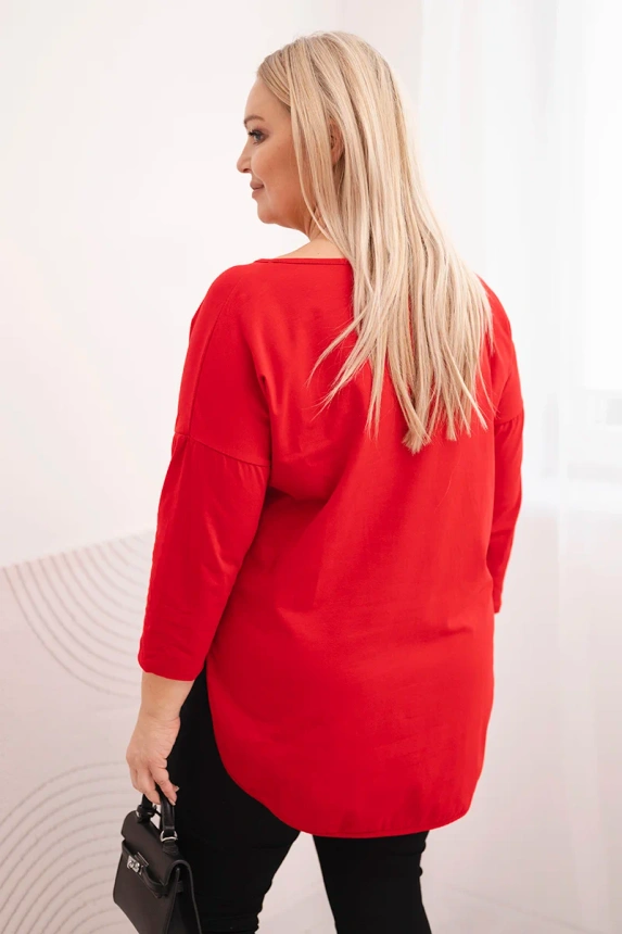 36768_2 Moteriška medvilninė Plus Size marškiniai su V formos iškirpte ir suktiniais rankovėmis - Image 3