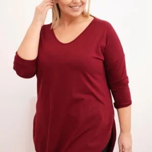 Moteriška medvilninė bluzonė Plus Size su V formos iškirpte ir sukamu rankovėmis