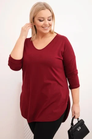 Moteriška medvilninė bluzonė Plus Size su V formos iškirpte ir sukamu rankovėmis
