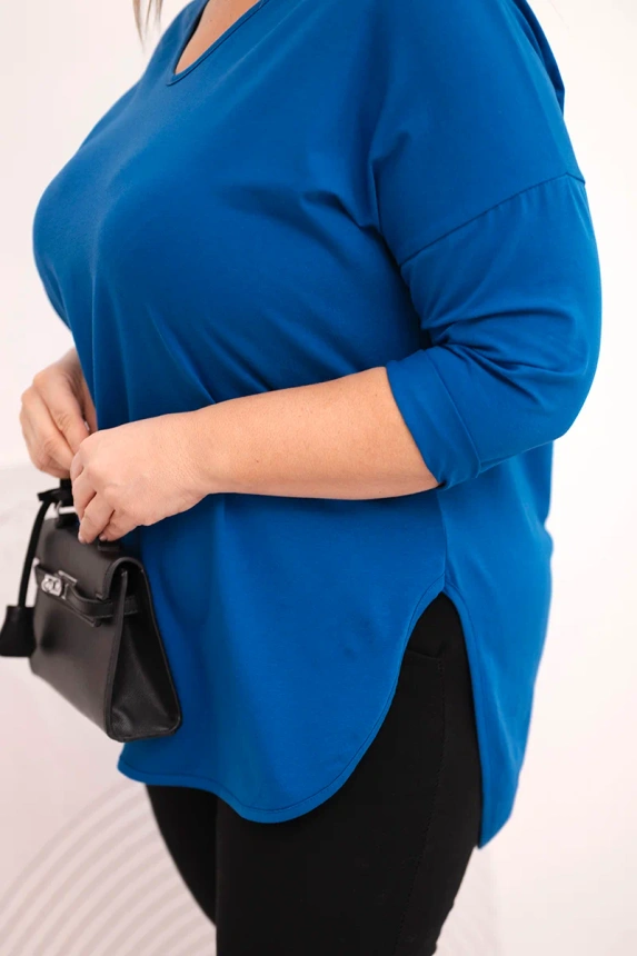 36772_4 Moteriška medvilninė bluzonė Plus Size su V formos iškirpte ir pasukamomis rankovėmis chabrova - Image 4