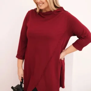 Moteriška medvilninė marškinėlių Plus Size asimetrinė su pasukamu rankovėmis