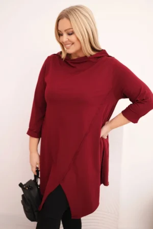 Moteriška medvilninė marškinėlių Plus Size asimetrinė su pasukamu rankovėmis