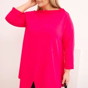 Moteriška medvilninė bluzonė Plus Size asimetriška su sukamu rankovėmis