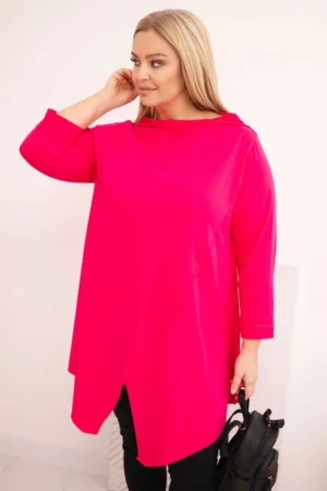 Moteriška medvilninė bluzonė Plus Size asimetriška su sukamu rankovėmis
