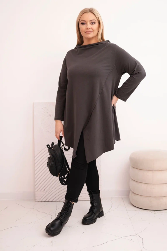 36786_1 Moteriška medvilninė bluzonė Plus Size asimetrinė su sukamu rankoviu - Image 2