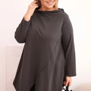 Moteriška medvilninė bluzonė Plus Size asimetrinė su sukamu rankoviu