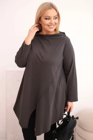 Moteriška medvilninė bluzonė Plus Size asimetrinė su sukamu rankoviu