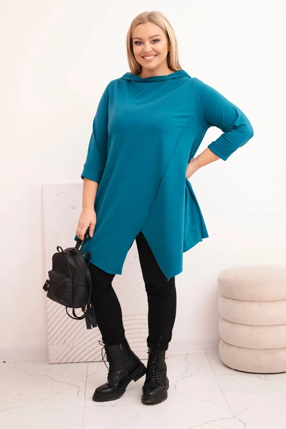 36787_1 Moteriška medvilninė Plus Size asimetrinė bluzka su pasuktais rankovėmis jūros - Image 2