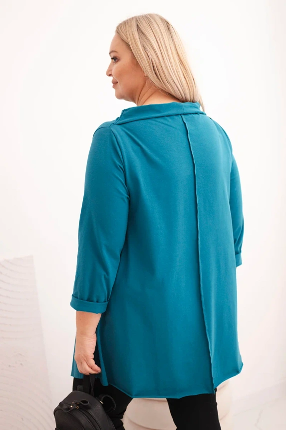 36787_2 Moteriška medvilninė Plus Size asimetrinė bluzka su pasuktais rankovėmis jūros - Image 3