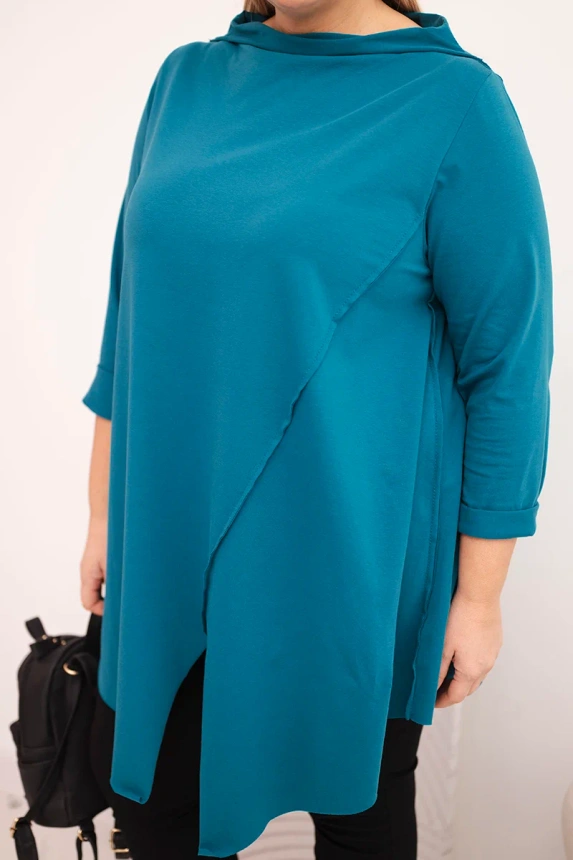 36787_4 Moteriška medvilninė Plus Size asimetrinė bluzka su pasuktais rankovėmis jūros - Image 4