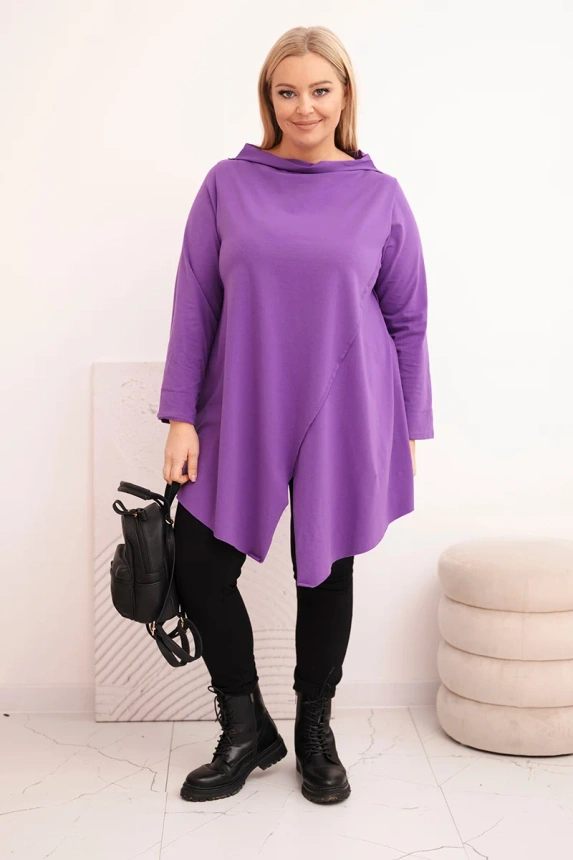 36788_1 Moteriška medvilninė bluzonė Plus Size asimetriška su sukamu rankovėmis - Image 2