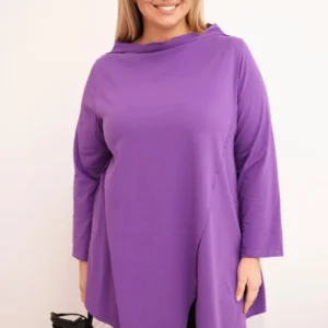 Moteriška medvilninė bluzonė Plus Size asimetriška su sukamu rankovėmis