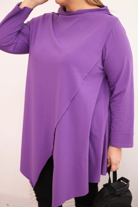 36788_4 Moteriška medvilninė bluzonė Plus Size asimetriška su sukamu rankovėmis - Image 4