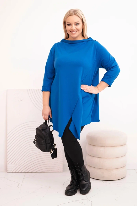 36790_1 Moteriška medvilninė bliuskutė Plus Size asimetriška su sukamu rankoviu chabrinė - Image 2