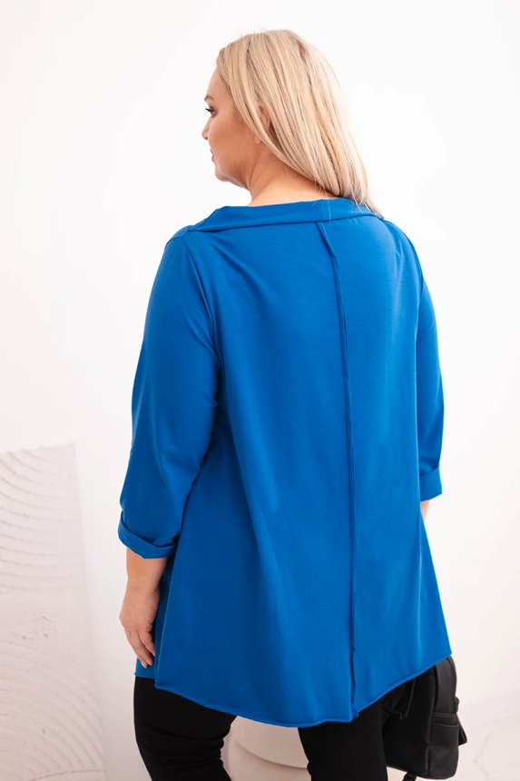 36790_2 Moteriška medvilninė bliuskutė Plus Size asimetriška su sukamu rankoviu chabrinė - Image 3