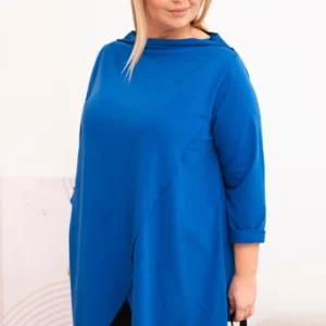 Moteriška medvilninė bliuskutė Plus Size asimetriška su sukamu rankoviu chabrinė