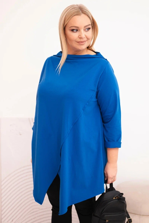 36790_3 Moteriška medvilninė bliuskutė Plus Size asimetriška su sukamu rankoviu chabrinė