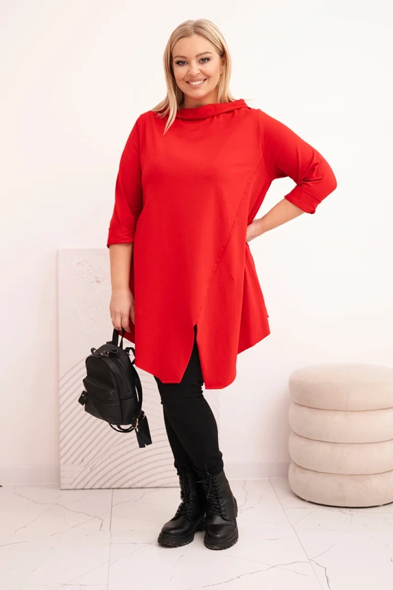 36791_1 Moteriška medvilninė bluzonė Plus Size asimetrinė su sukamu rankovu - Image 2