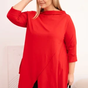 Moteriška medvilninė bluzonė Plus Size asimetrinė su sukamu rankovu