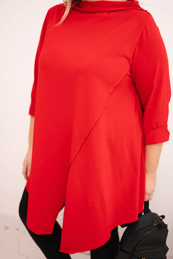 36791_4 Moteriška medvilninė bluzonė Plus Size asimetrinė su sukamu rankovu - Image 4