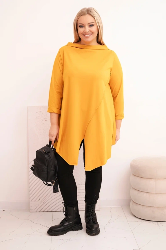 36792_1 Moteriška medvilninė bluzonė Plus Size asimetrinė su sukama rankove - Image 2